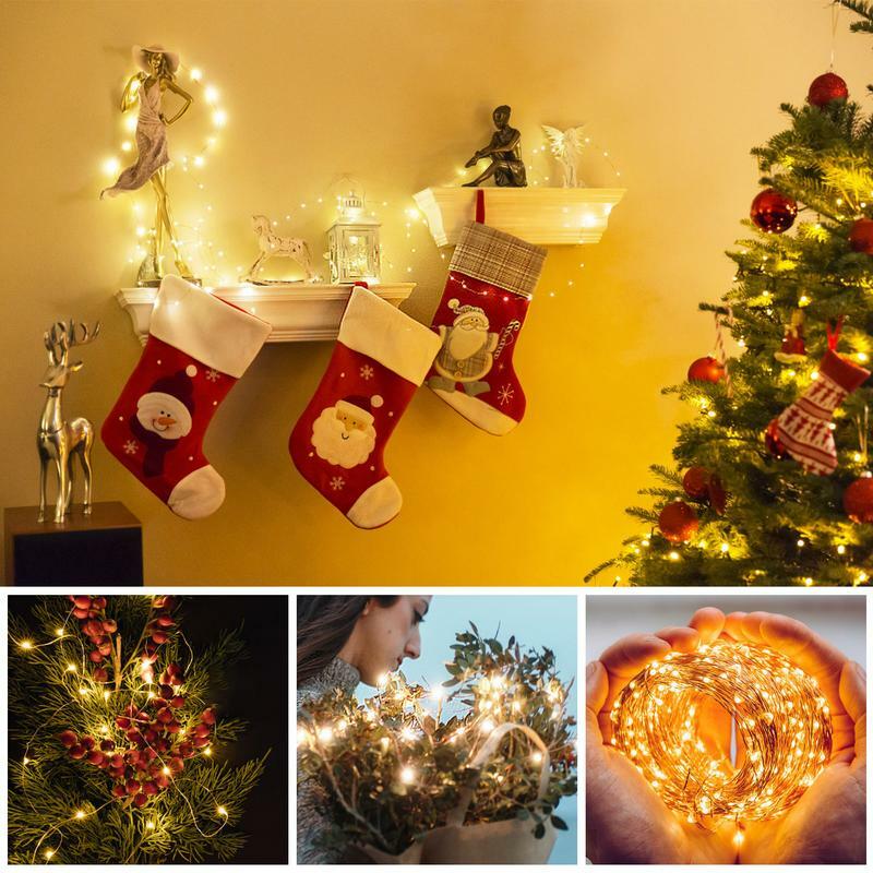 أسلاك نحاسية ضوء سلسلة لشجرة عيد الميلاد ، أضواء خرافية ، مصباح خارجي ، إكليل لقضاء عطلة ، ديكور حفلات الزفاف ، 20 متر ، 200 مصباح led