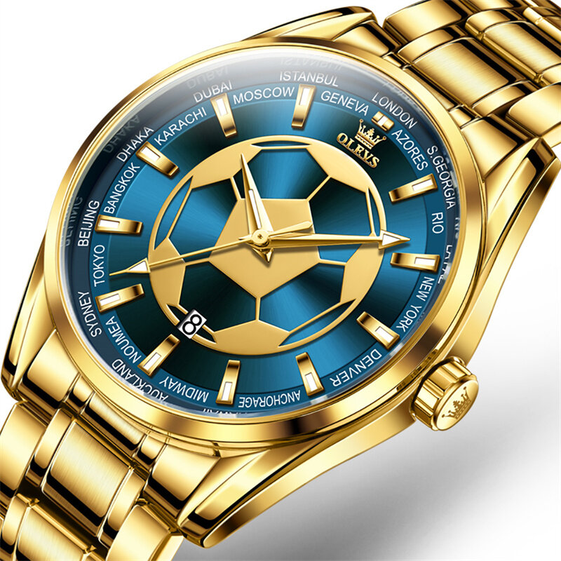 ساعة يد OLEVS-ساعة يد مقاومة للماء للرجال ، ساعة كوارتز ، علامة تجارية مشهورة ، فاخرة ، ساعات رياضية ، علبة ذهبية من الفولاذ