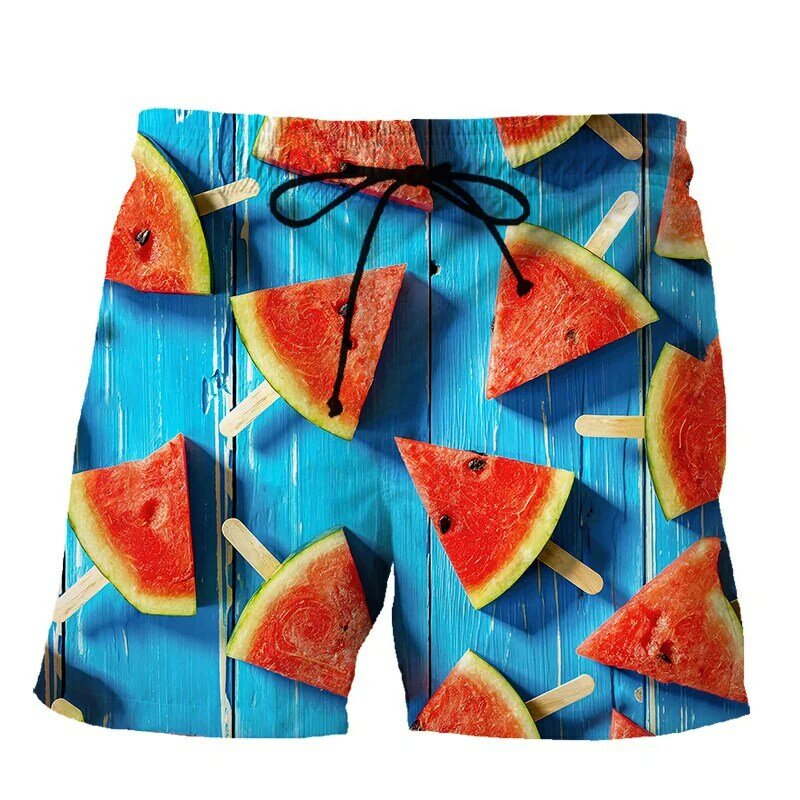الرجال البطيخ شاطئ السراويل ، كول هاواي عطلة السباحة جذوع ، ثلاثية الأبعاد الطباعة الفاكهة السراويل القصيرة ، الصيف تصفح مجلس السراويل ، والأزياء