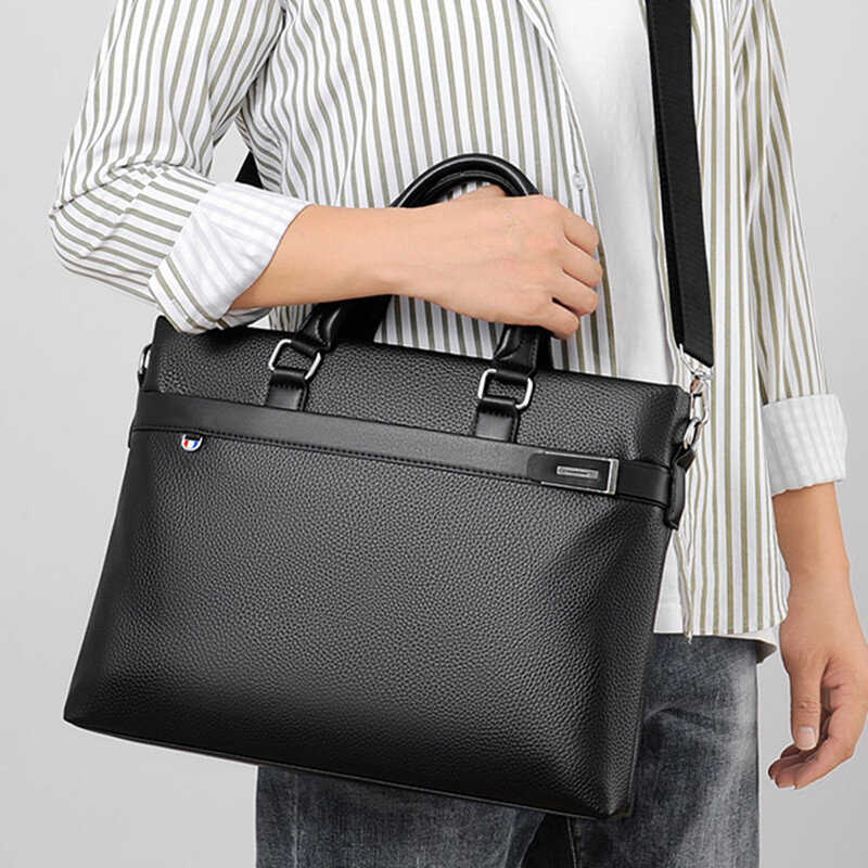 حقيبة رجال الأعمال السوداء ، حقيبة يد جلدية ناعمة ، حقيبة الكتف الفاخرة رسول ، حقيبة كمبيوتر محمول رجل عادية