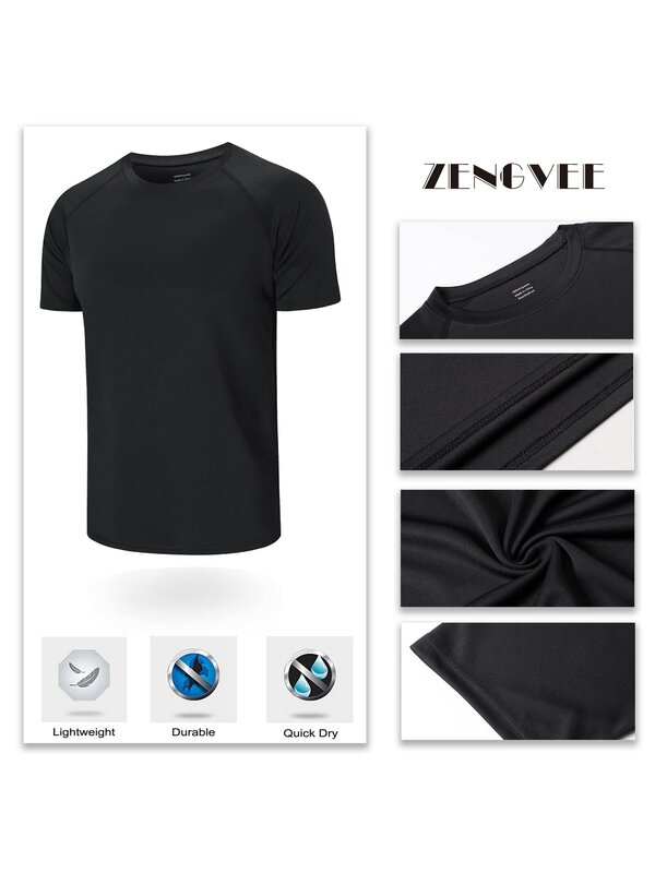 ZengVee 3 حزمة رجالي ، تجريب قمم الرجال الرياضة قمصان اللياقة البدنية قمم صالة الألعاب الرياضية الرجال طاقم الرقبة تنفس تي شيرت