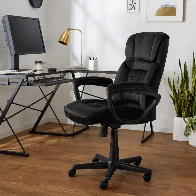 كرسي مكتب كلاسيكي من المايكروفايبر ، دعامة قطنية سوداء ، دوار قابل للتعديل ، ناعم للغاية ، مكتب