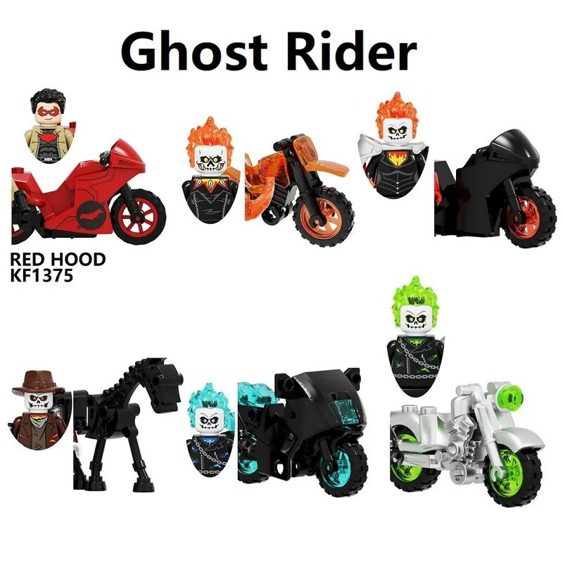 1 مجموعة خارقة الأحمر هود شبح رايدر مع دراجة نارية بنة ألعاب شخصيات الحركة الصغيرة