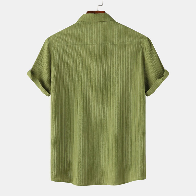 قمصان الشاطئ بأزرار قصيرة الأكمام للرجال ، قمصان قطنية خضراء ، قميص هاواي غير رسمي جيد التهوية للعطلات ، الصيف ،