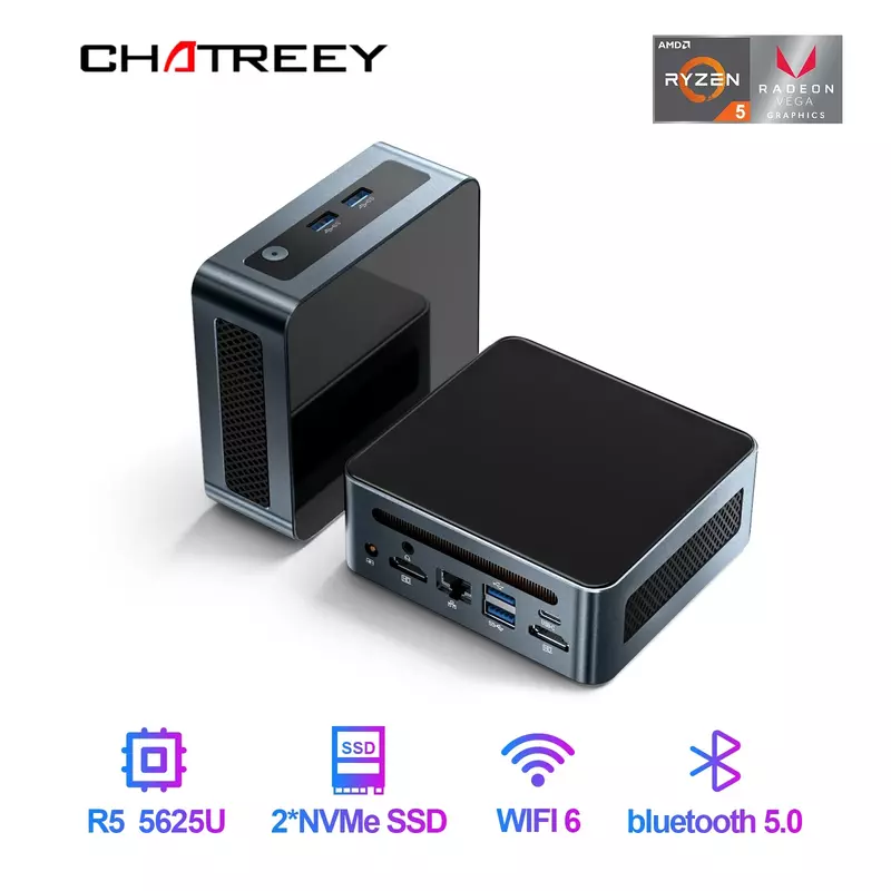 Chatreey-كمبيوتر مكتبي صغير للألعاب ، ويندوز 11 برو ، AN2P ، ريزن 5 ، 5625U ، NVME ، SSD ، واي فاي 6 ، HD