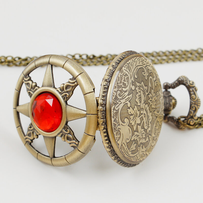 ساعة جيب كوارتز نسائية ، تصميم مجوهرات جوهرة حمراء ، قلادة مجوفة ، قلادة درجة عالية ، ساعات سلسلة فوب