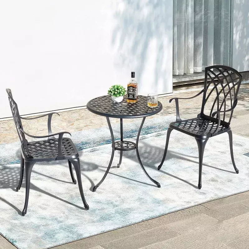 مجموعة طاولة فناء وكراسي حديقة NUU ، ألومنيوم مصبوب ، فتحة مظلة ، مجموعة من 2 ، 3 قطع
