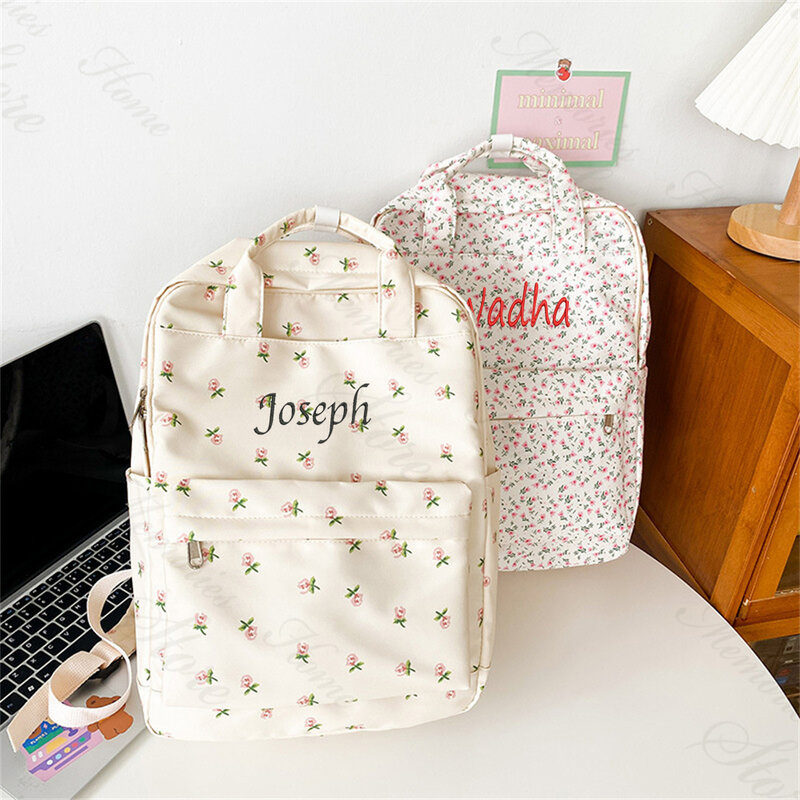 حقيبة ظهر متعددة الاستخدامات مع زهرة للبنات ، حقيبة مدرسية للطلاب ، اسم شخصي ، نمط الأكاديمية ، طازجة قليلاً ، متعددة الاستخدامات ، صغيرة ، مخصصة