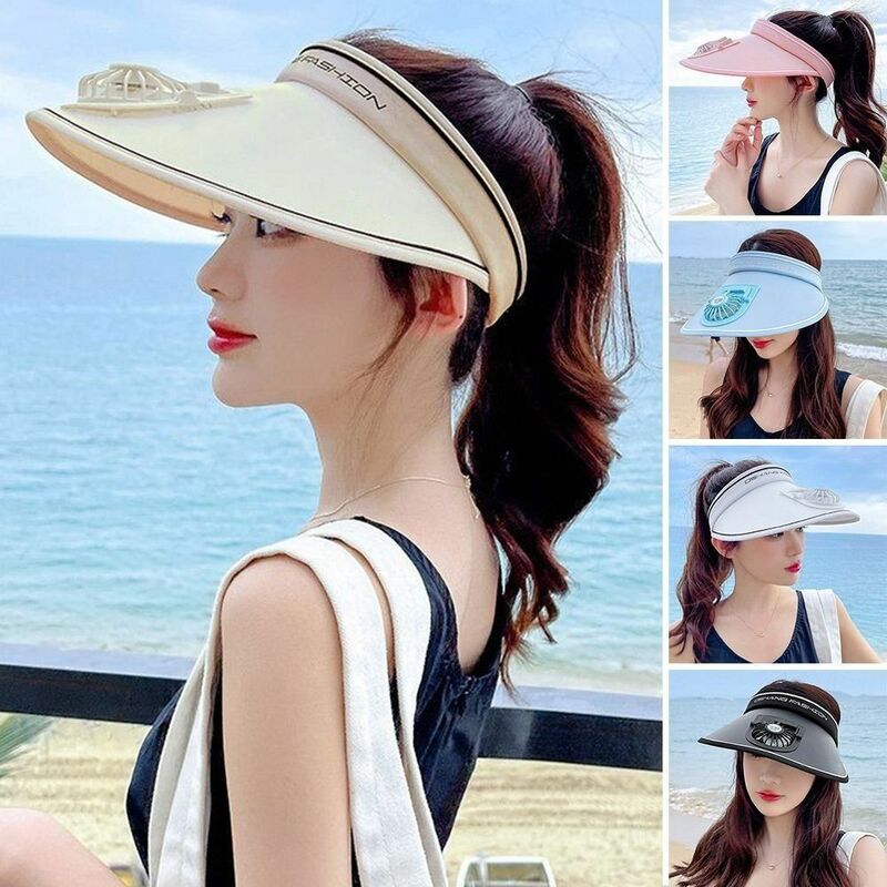 قبعة شمس بمروحة للتنفس للرجال والنساء ، حماية من أشعة تحت البنفسجية ، أقنعة مروحة ، قبعة شاطئ للسفر في الصيف