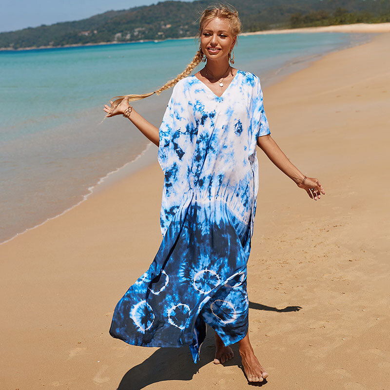 فستان صيفي للسيدات 2023 فستان بطباعة على طراز الشاطئ ومنتجع سونتان بكيني سموك للشاطئ فستان تونك للنساء للشاطئ