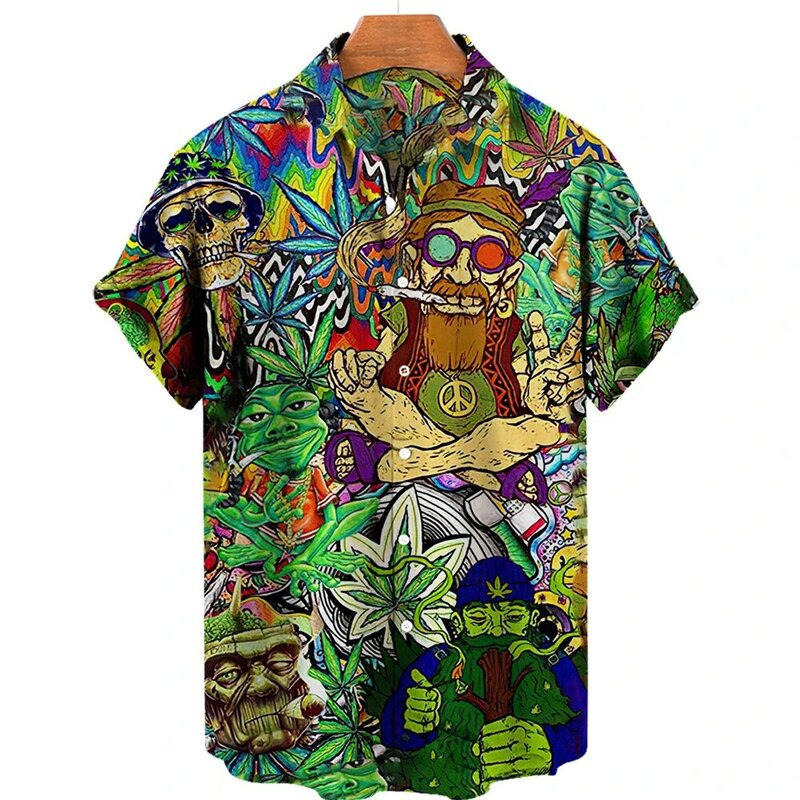 هاواي الرجال قميص الشارع الشاطئ المتضخم 5XL الجمجمة ثلاثية الأبعاد الطباعة الصيف واحدة الصدر ملابس عصرية غير رسمية بأكمام قصيرة