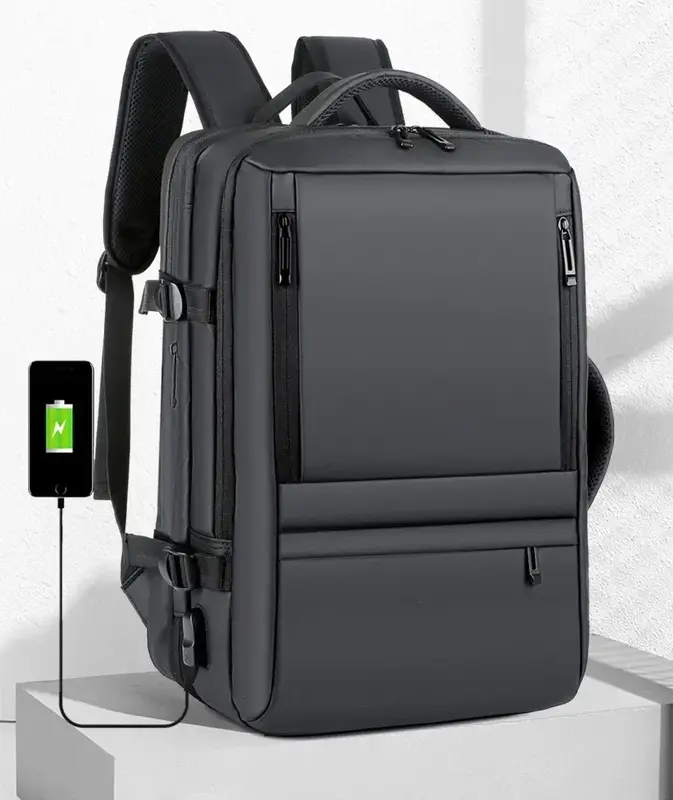 حقيبة كمبيوتر محمول بسعة كبيرة قابلة للتوسعة للرجال ، حقيبة ظهر للسفر ، متعددة الوظائف ، شحن USB ، مقاومة للماء ، 17"