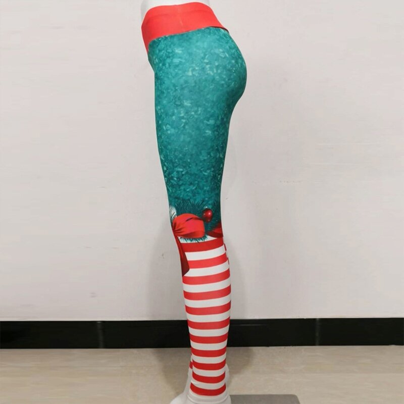 المرأة عالية الخصر طماق عيد الميلاد القبيح مخطط القوس ثلج عطلة الجوارب دروبشيب
