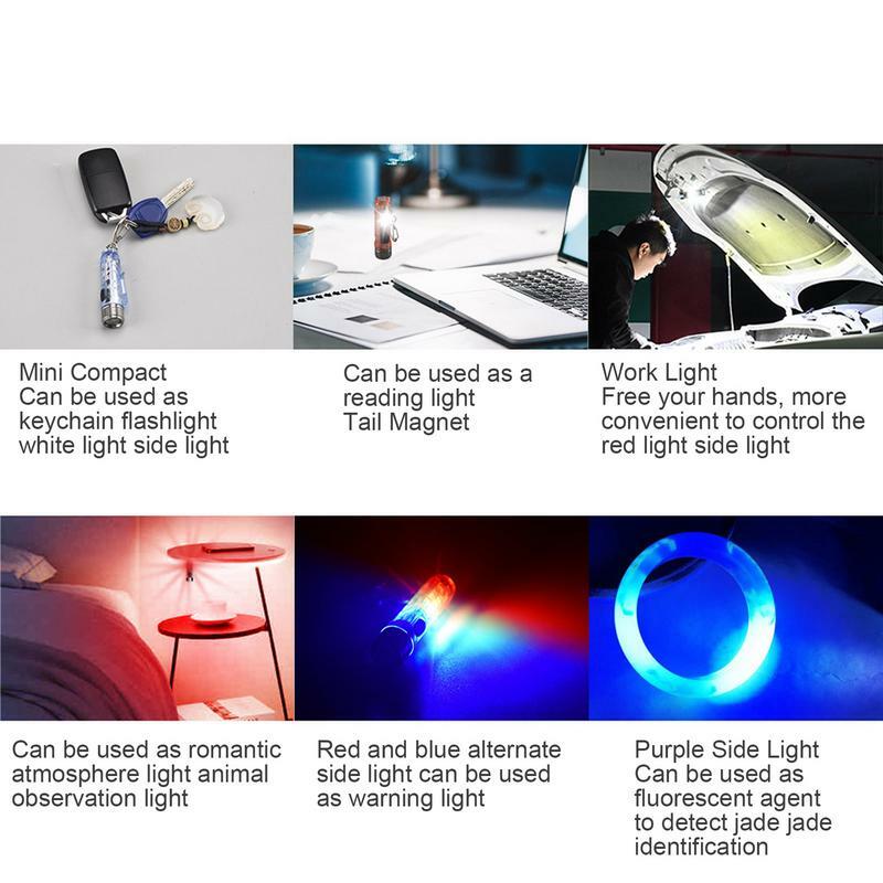 سلسلة مفاتيح LED أضواء أبيض/أحمر/أزرق مفتاح سلسلة مصباح يدوي مصباح يدوي صغير مع نوع c منفذ شحن سريع للنشاط في الهواء الطلق