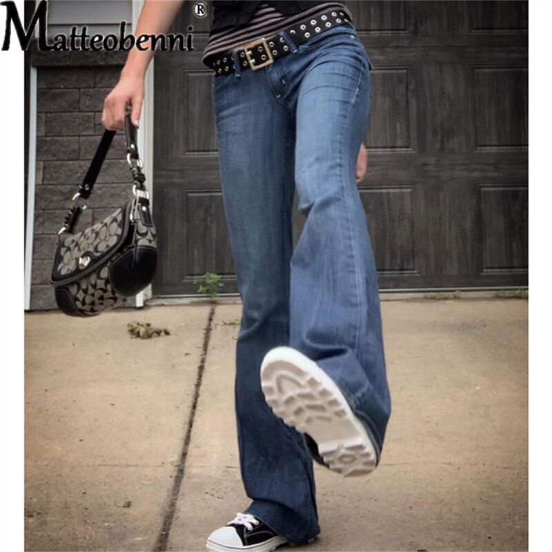 جينز نسائي غير رسمي بنطلون جينز عتيق للسيدات مثير بخصر عالٍ بنطلون جيب قابل للتمدد بنطال جينز واسع الساق ملابس خروج