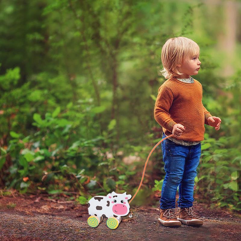 لعبة سحب مشي خشبية مع خيط وجرس للطفل الصغير ، لعبة دفع تفاعلية ، سحب حيوانات ، مشي حسي ، 1-3