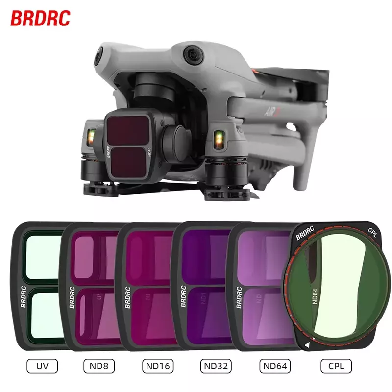 BRDRC-مجموعة مرشح عدسة الكاميرا ، الزجاج البصري ، كثافة محايدة ، عدة ، اكسسوارات الطائرة بدون طيار ، DJI Air 3 ، الأشعة فوق البنفسجية ، CPL ، ND8 ، ND32