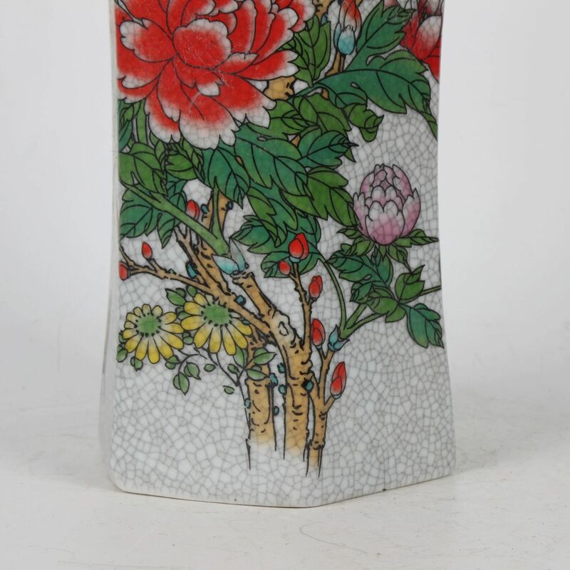 إناء سيراميك صيني مطوي ، نمط زهور وطيور مطلي ، ديكور منزلي ، شعار W Qianlong ، مجموعة