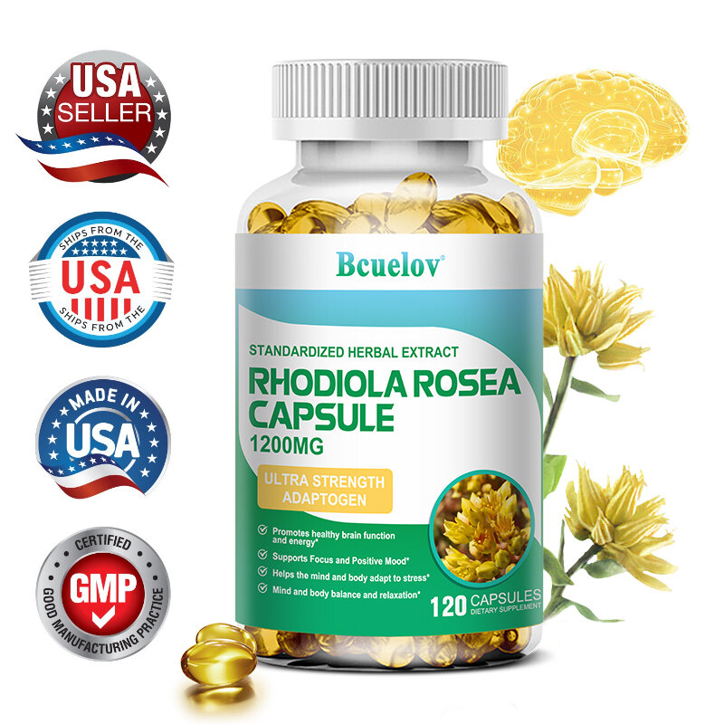 كبسولات Rhodiola Rosea ، مقاومة للإجهاد ، دعم الفيتامينات ، المكملات الغذائية ، الإجهاد الهادئ ، يساعد على التركيز والاسترخاء