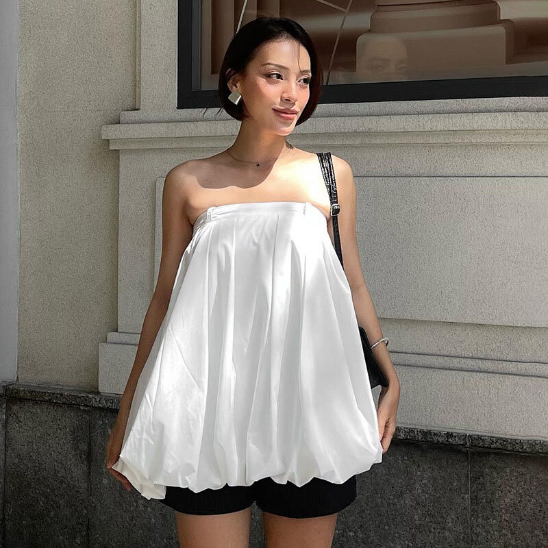فستان أبيض-Taruxy بدون حمّلات للنساء ، بدون أكمام ، فضفاض ، مكشكش ، قصير ، عاري الظهر ، مقسم ، كاجوال ، ضمادة ، صيفي