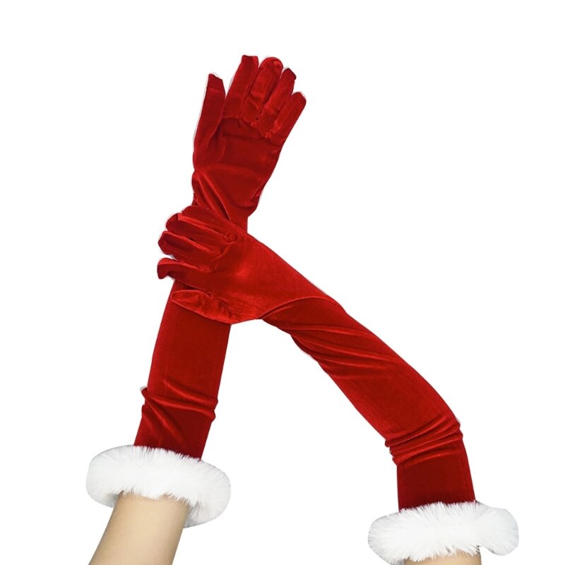 قفازات أصابع كاملة دافئة للبالغين، قفازات سانتا مع أجراس/أصفاد بيضاء