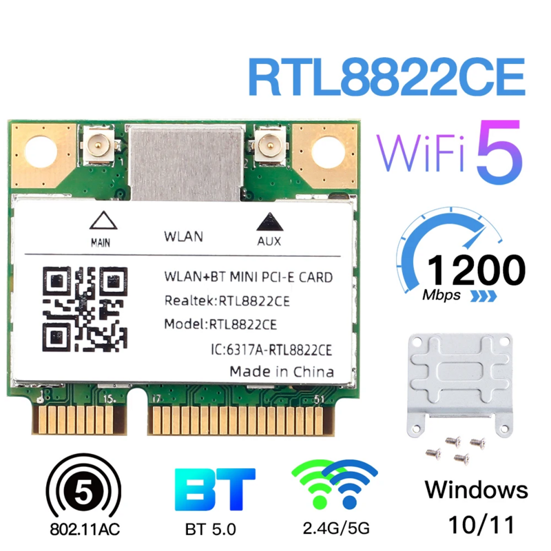 جهاز بث لاسلكي ثنائي النطاق طراز Pcie RTL8822CE مزود ببطاقة واي فاي 1200 ميجابت في الثانية وبلوتوث 5.0 ومحول لاسلكي 802.11ac وواي فاي دونغل لـ Win10/11 best 7260HMW