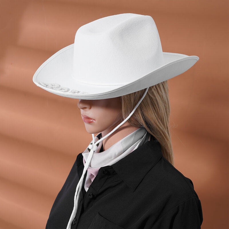 White Diamond Bridal Wedding Cowboy Hat For Women Cowgirl Hats Wide Brim Panama Western Costume Wedding Photoshoot Supplies