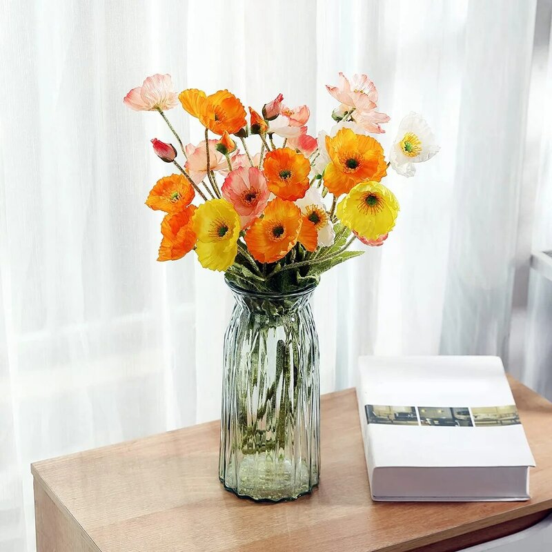 زهور خشخاش الحرير الاصطناعي ، باقة ديكور منزلي ، حفل زفاف ، زهرة صناعية ، ترتيب زهور ، 8 عبوات