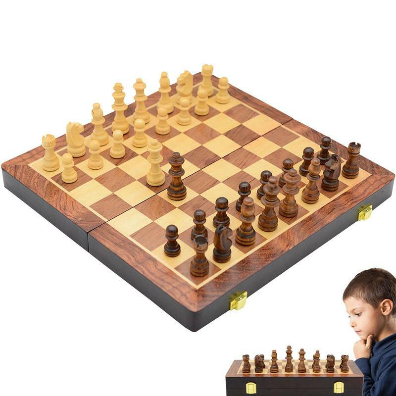 للطي خشبية الشطرنج مجلس لعبة مجموعة ، المحمولة ، المغناطيسي ، اليدوية ، السفر ، سطح المكتب ، الترفيه