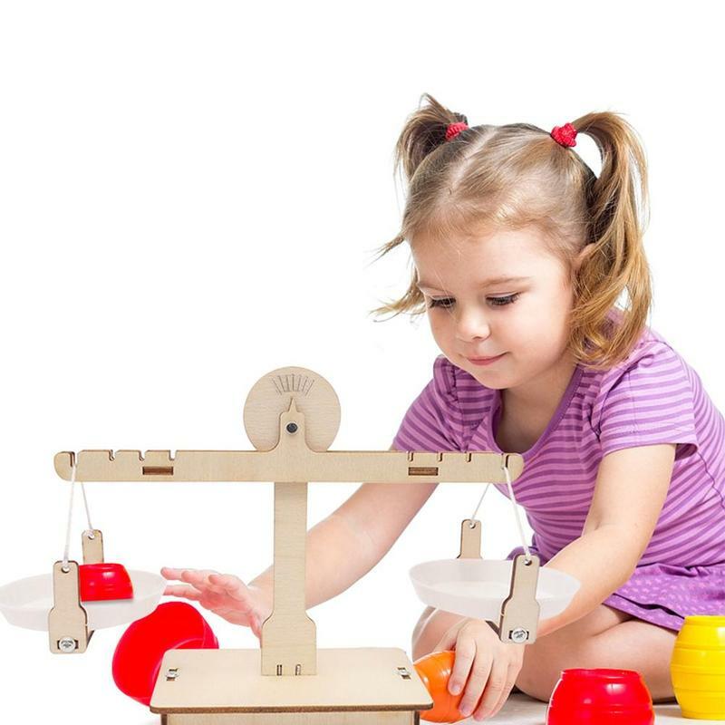 1Set DIY بها بنفسك مونتيسوري التعليمية خشبية موازنة مقياس لعبة العلوم تجربة اللعب للأطفال أطفال تعلم إضافة طرح نموذج