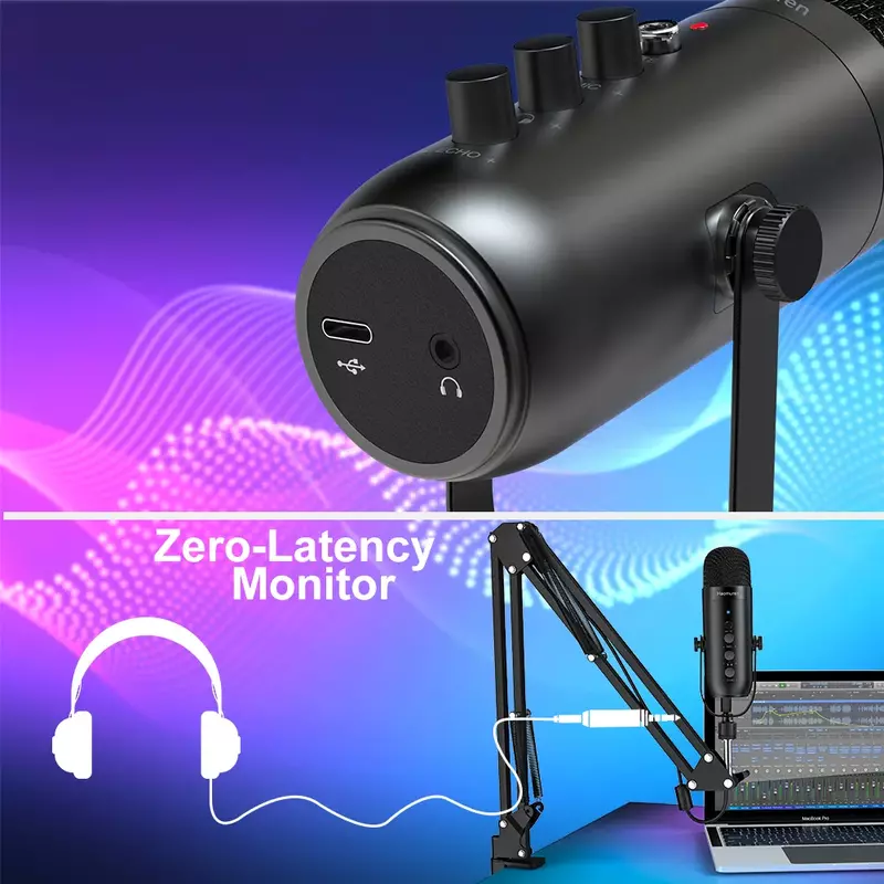 Cardioid Streaming PC Microphone Studio مكثف Cardioid عدة ميكروفون مع ذراع ذراع الرافعة لتسجيل اليوتيوب