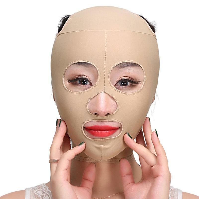 شد الوجه القابل لإعادة الاستخدام تنفس الجمال النساء الوجه التخسيس ضمادة الخامس المشكل كامل الوجه رفع النوم Masque