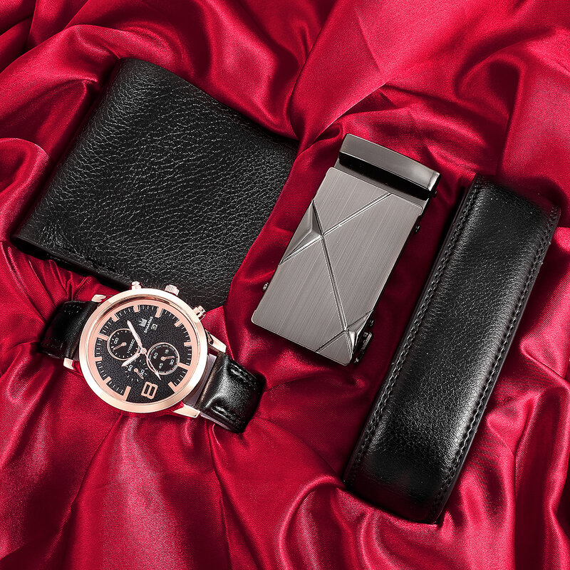 ساعة رجالي محفظة حزام مجموعة الذكور هدية لعيد الأب هدية عيد ميلاد 3 قطعة/مجموعة ساعة كورتز العارضة حزام بو حسن المظهر JAN88