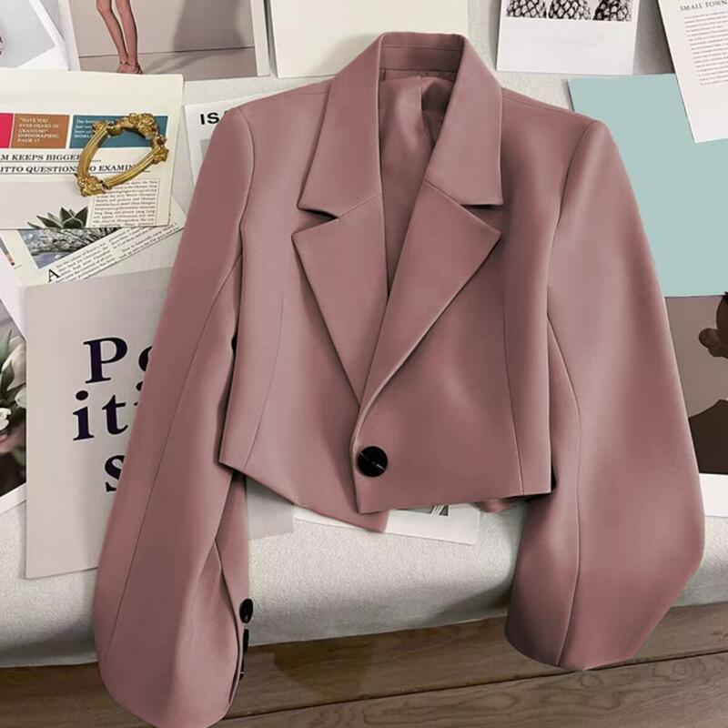معطف بدلة عمل للنساء مع ياقة مطوية ، سترة أحادية اللون ، تناسب ضئيلة ، زي مدرسي أنيق ، مكتب