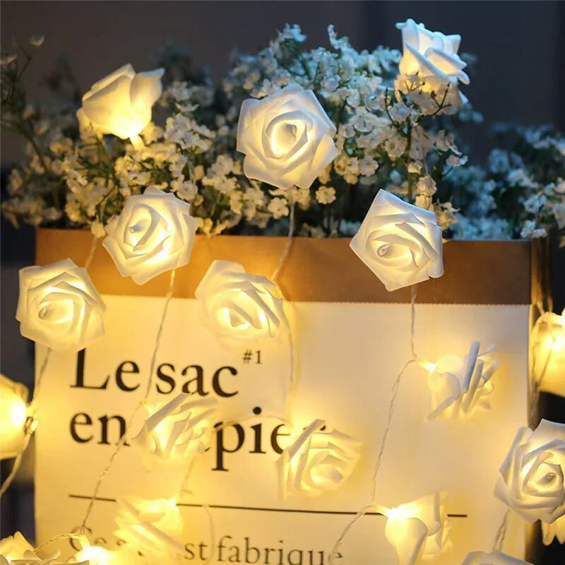 أضواء سلسلة زهرة الورد الفوم تعمل بالبطارية ، إكليل خرافي ، ضوء للمنزل ، غرفة النوم ، الزفاف ، عيد الحب