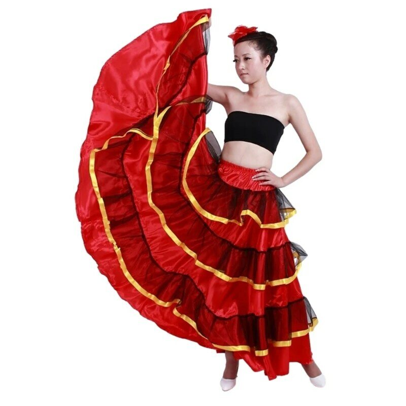 تنورة رقص الثور الإسباني Y1UB للسيدات، تنورة الرقص الشرقي، زي الفلامنكو المتأرجح الكبير