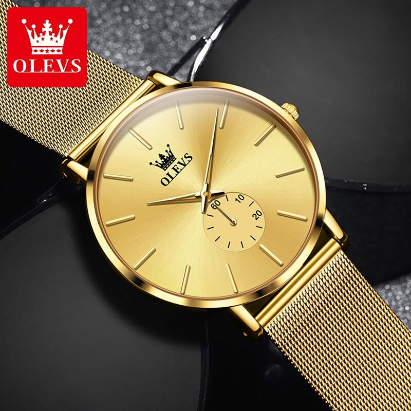 ساعة يد أوليف-رجالية رفيعة للغاية من الفولاذ المقاوم للصدأ ، ساعة كوارتز ذهبية ، ساعة يد ، مقاومة للماء ، علامة تجارية مشهورة ، أزياء فاخرة