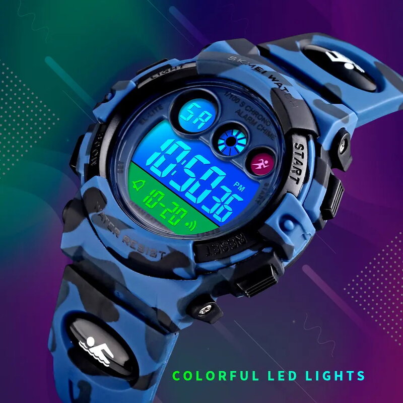 موضة الأطفال الملونة ساعة رقمية أضواء LED مقاومة للماء مضيئة الاطفال ساعة اليد للبنين الطلاب