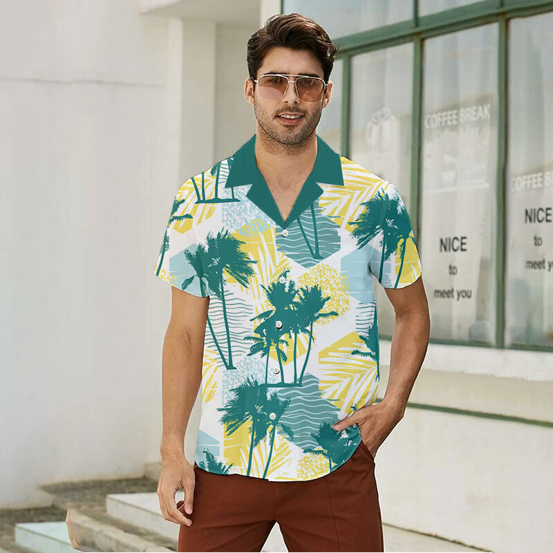 الرجال الصيف قمة الموضة قميص شاطئ البحر الترفيه شاطئ مطبوعة قميص أنيق زر بلوزة عادية كبيرة تي شيرت