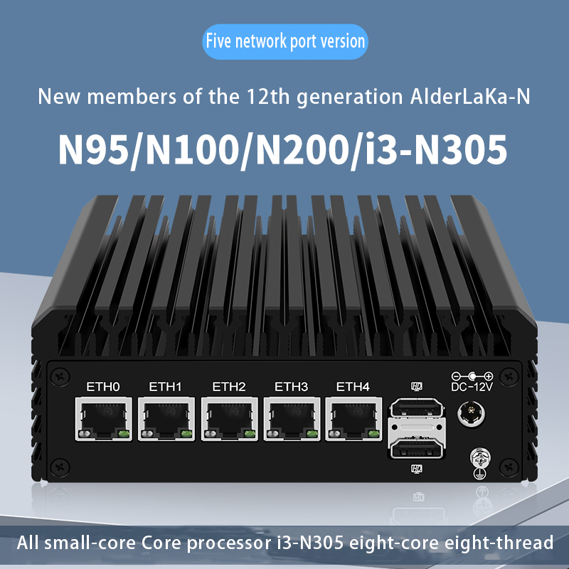 إنتل 12th الجيل N سلسلة N100/N200/i3-N305 لينة راوتر 5 شبكة 2.5G المزدوج M.2 المزدوج SATA متعدد شبكة ميناء مصغر المضيف