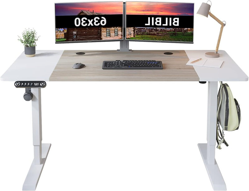 مكتب كهربائي قائم بارتفاع قابل للتعديل ، طاولة قائمة للجلوس مع لوح لصق ، مكتب منزلي ومكتب ، 63 × 30 بوصة
