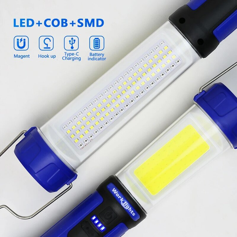 COB المغناطيسي المحمولة ضوء العمل ، USB قابلة للشحن الكاشف ، ورشة عمل مصباح LED ، مصلحة الارصاد الجوية ، المدمج في البطارية ، التخييم الشعلة