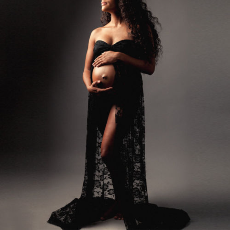 فستان مثير من قماش التل والدانتيل للحوامل للتصوير الفوتوغرافي للأمهات فساتين استحمام الطفل بوسط عالي فساتين طويلة للنساء الحوامل