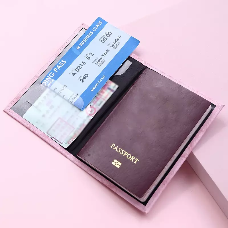 غطاء جواز سفر بنمط رخامي وردي للنساء ، حقيبة سفر رفيعة ، إكسسوارات سفر