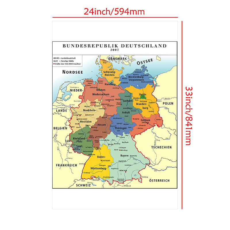 59*84cm Map of The Germany Small Size Map Non-woven Canvas Painting Wall Decorative Print Unframed Poster Home Decor