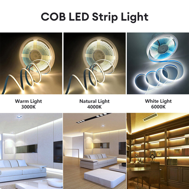 شريط COB 480 LED عالي الكثافة مرن 8 من مصابيح الشريط العريض RA90 قابل للتعتيم DC12V 24V للخزانة والإضاءة المنزلية DIY