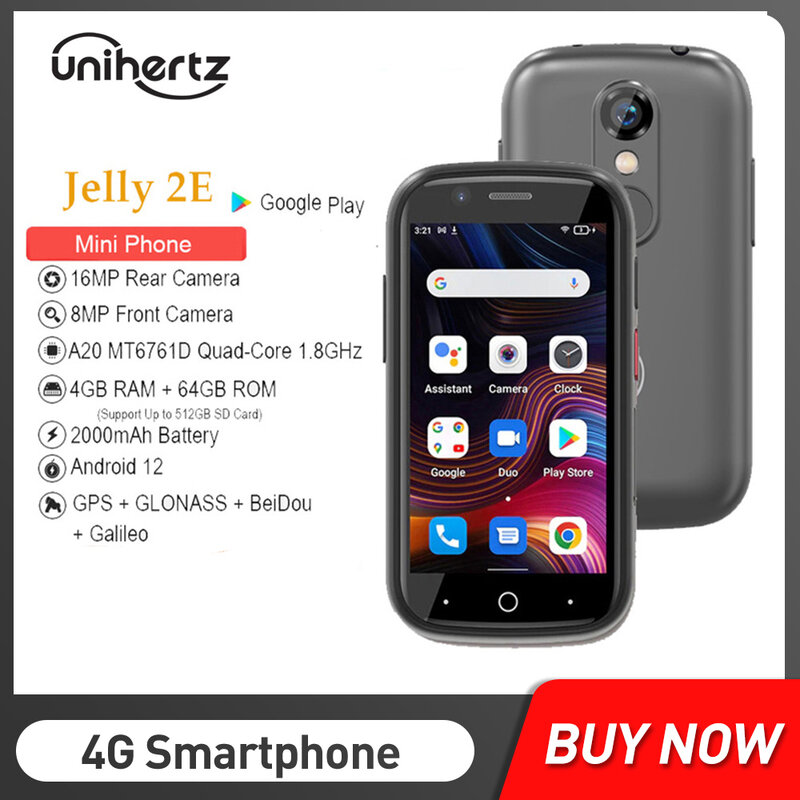 هاتف ذكي صغير من Unihertz ge2e 4 + 64 جيجا بايت إصدار عالمي غير مقفول الجيل الرابع بنظام أندرويد 12 وصوت عالي الدقة مدعم بـ 4 + 64 جيجا بايت ومزود ببطاقة ذاكرة SD