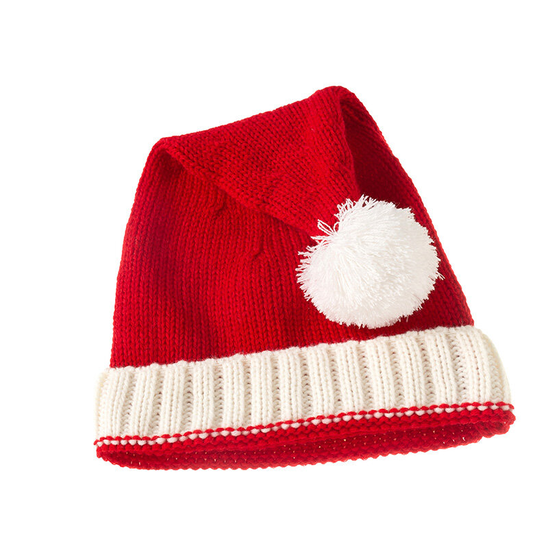 سانتا كلوز محبوك قبعة قبعة ، الوالدين الطفل ، الأم والطفل ، لطيف Pompom ، عيد الميلاد قبعة منسوجة ، لينة ، الأحمر ، لوحة بيضاء ، الطرف الديكور
