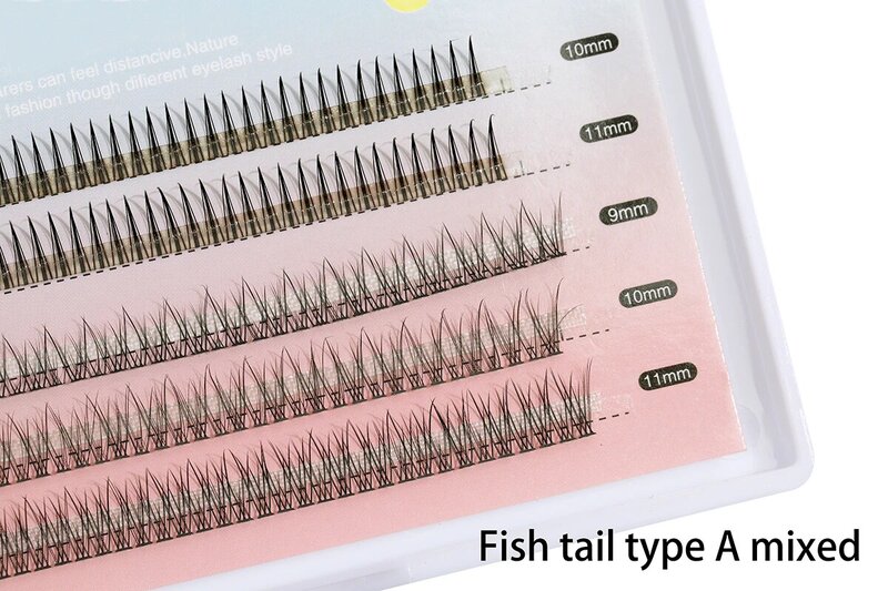 ذيل السمكة + A-نوع الشعر مختلطة خمسة صفوف مختلطة الطبيعية الرموش الصناعية الذاتي تطعيم واحد العنقودية الرموش العين لاش رموش اصطناعية