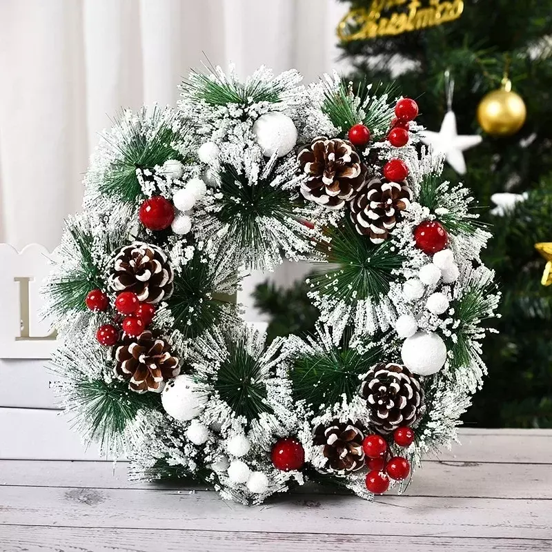 اليدوية عيد الميلاد اكليلا من الزهور الحلي ، محاكاة زينة الباب ، السنة الجديدة ، عطلة ، 1 قطعة